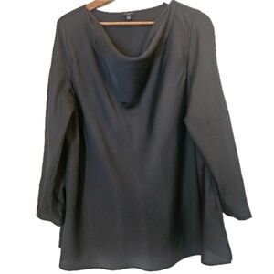 Talbots Blouse Womens 16W Black Tunic Cowl Neck Chiffon 3/4 Sleeve Relaxed flaw